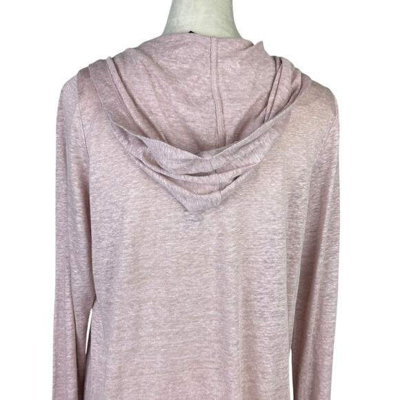 Tahari NWT 100% Linen Pink Hooded Open Long Sleeve Lightweight Tunic Cardigan - Picture 5 of 12